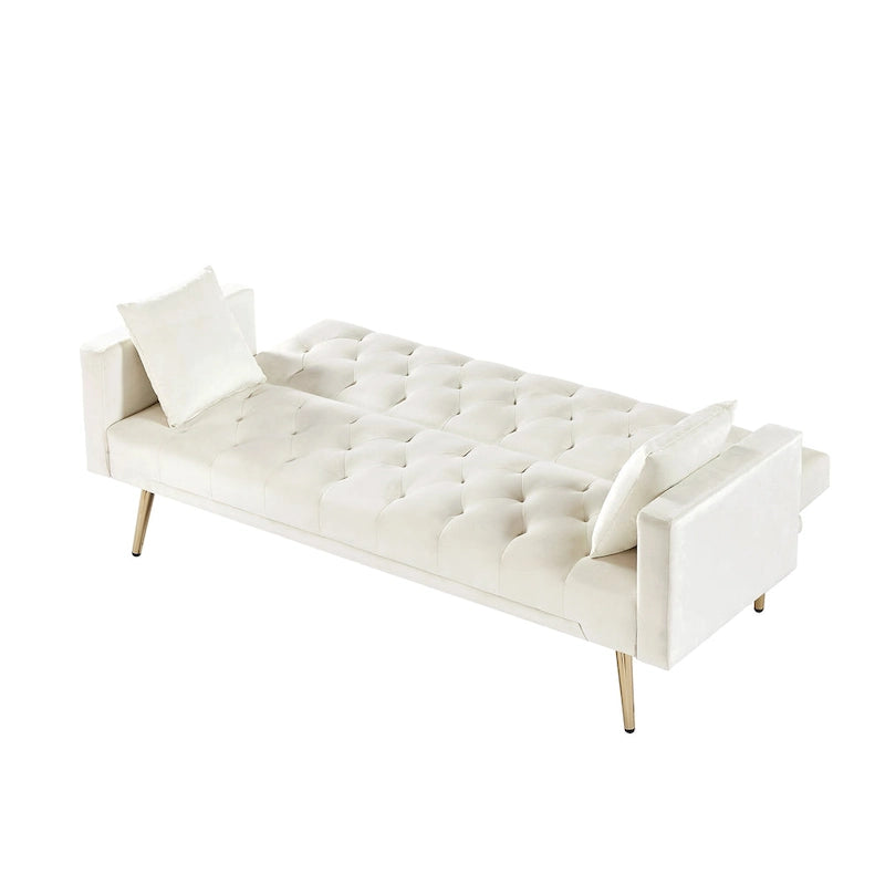 Cream Tufted Velvet Convertible Sofa Bed