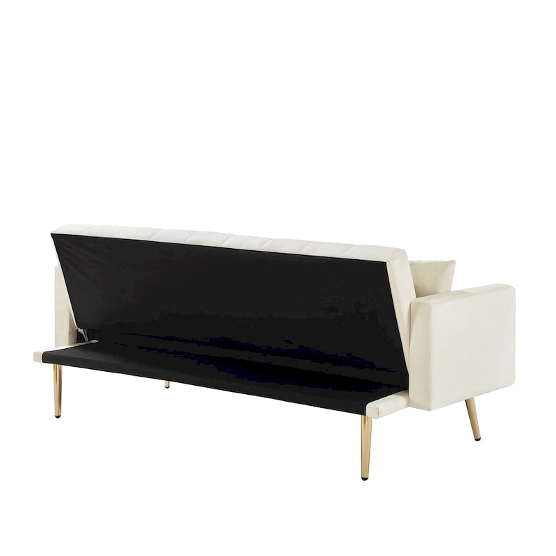 Cream Tufted Velvet Convertible Sofa Bed