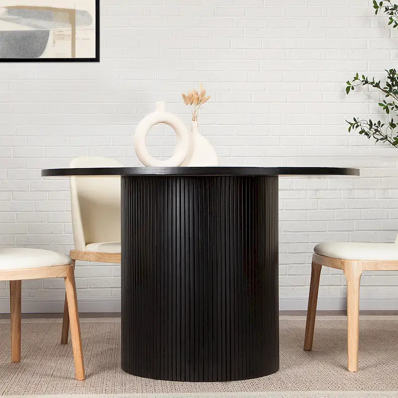 Round Fluted Solid Wood Dining Table