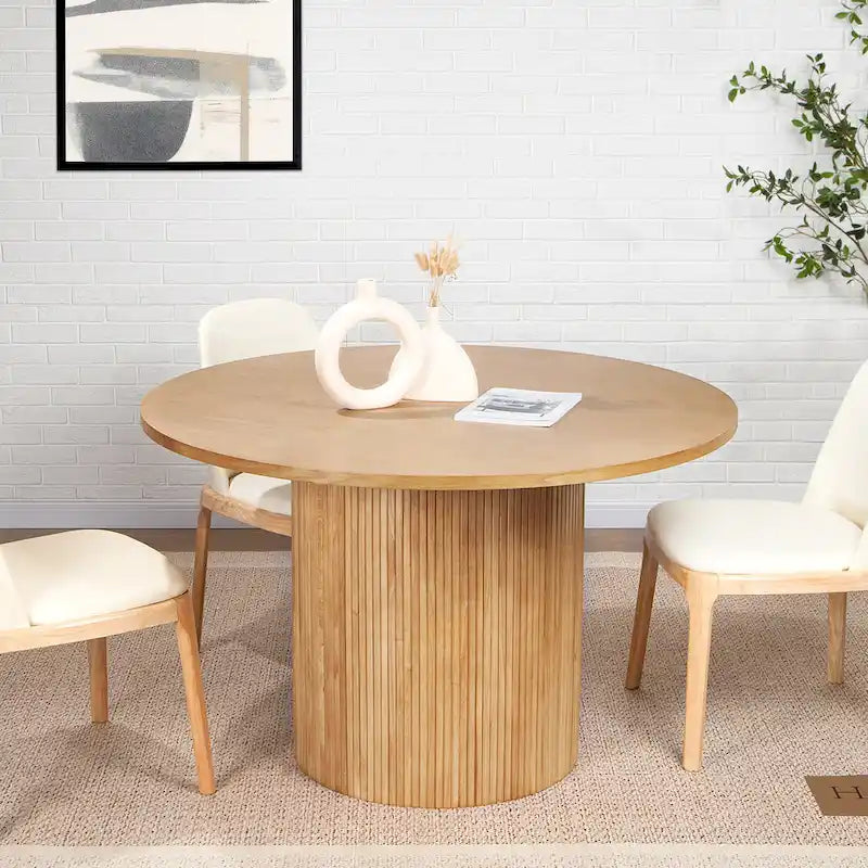 Round Fluted Solid Wood Dining Table