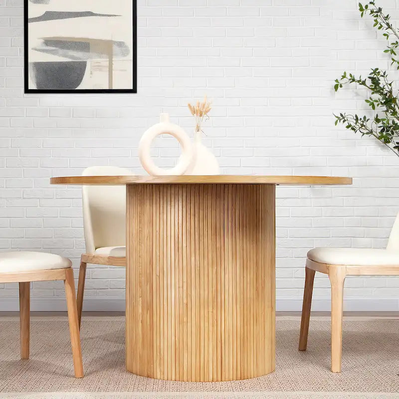Round Fluted Solid Wood Dining Table