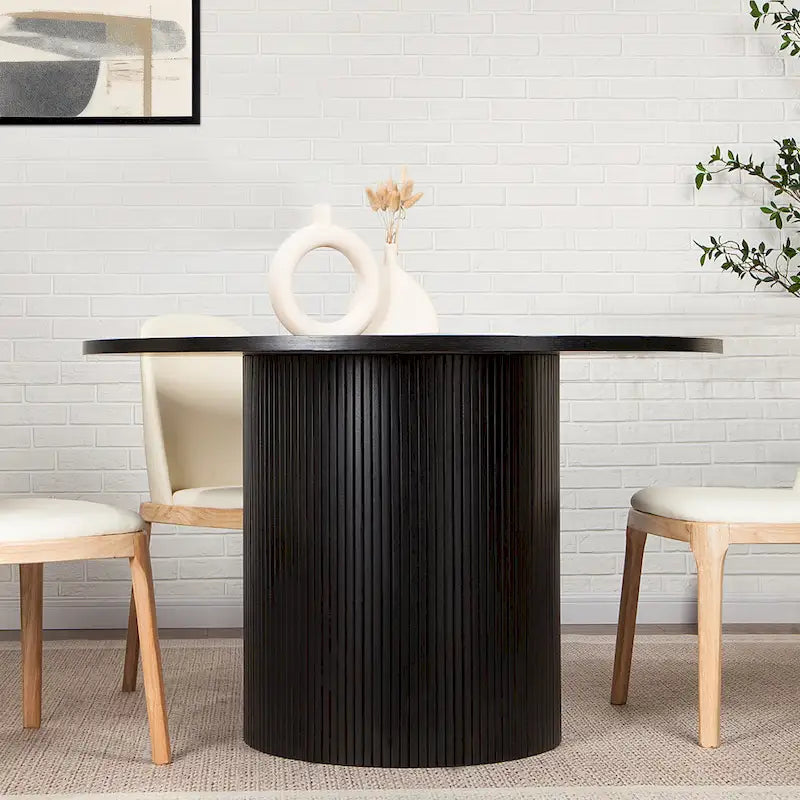 Round Fluted Solid Wood Dining Table
