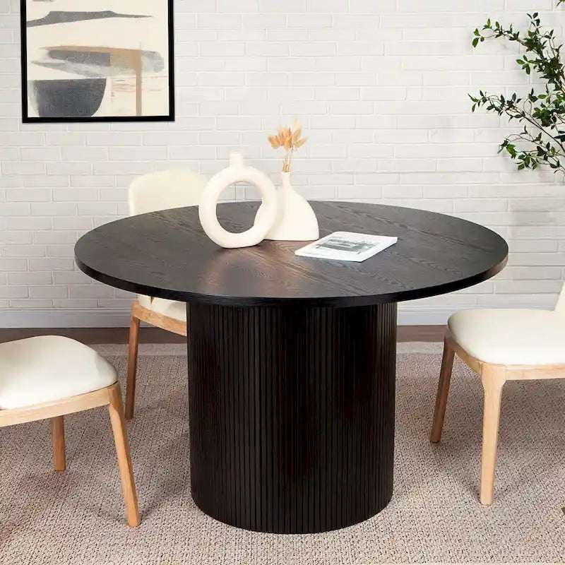 Round Fluted Solid Wood Dining Table