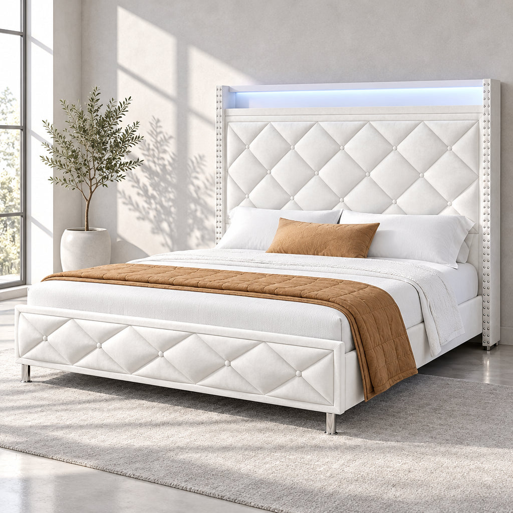 LED Bed Frame with 51.2 Tall Headboard Charging Station