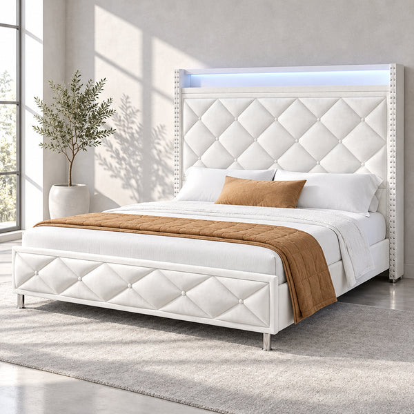 LED Bed Frame with 51.2 Tall Headboard Charging Station