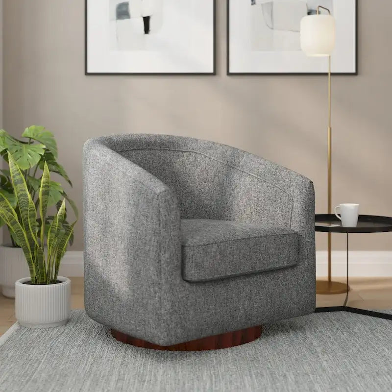 Swivel Barrel Accent Chair with Vinyl Wrapped Base