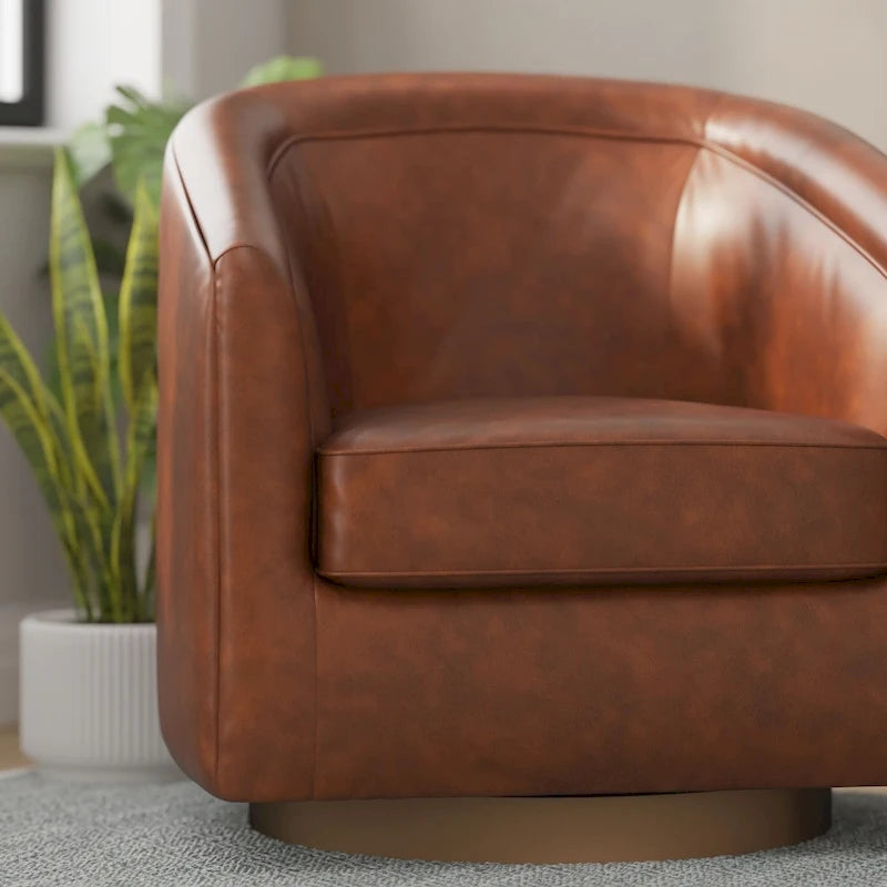 Swivel Barrel Accent Chair with Vinyl Wrapped Base