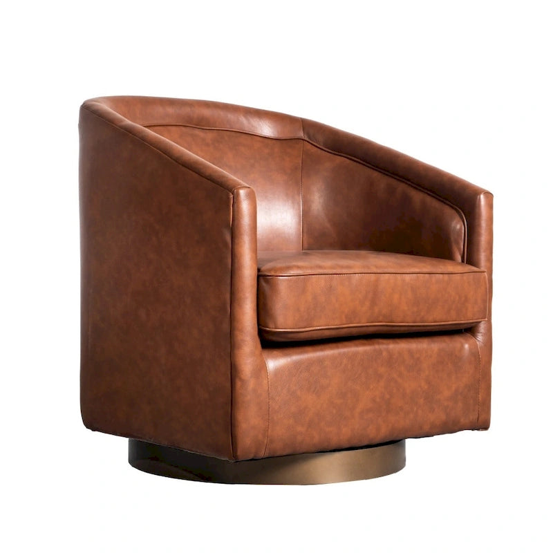 Swivel Barrel Accent Chair with Vinyl Wrapped Base