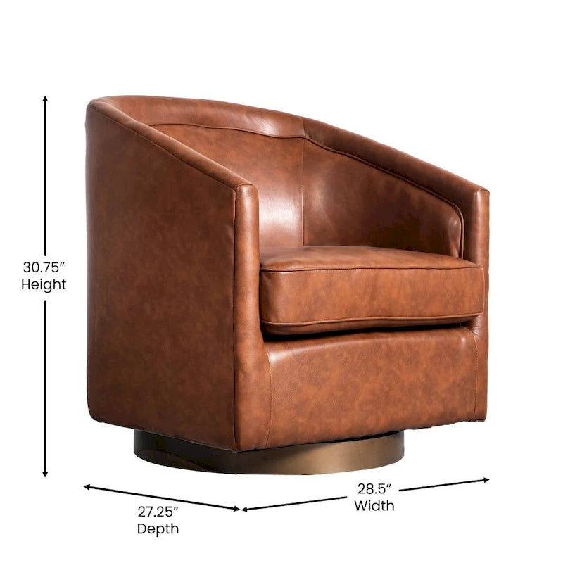 Swivel Barrel Accent Chair with Vinyl Wrapped Base
