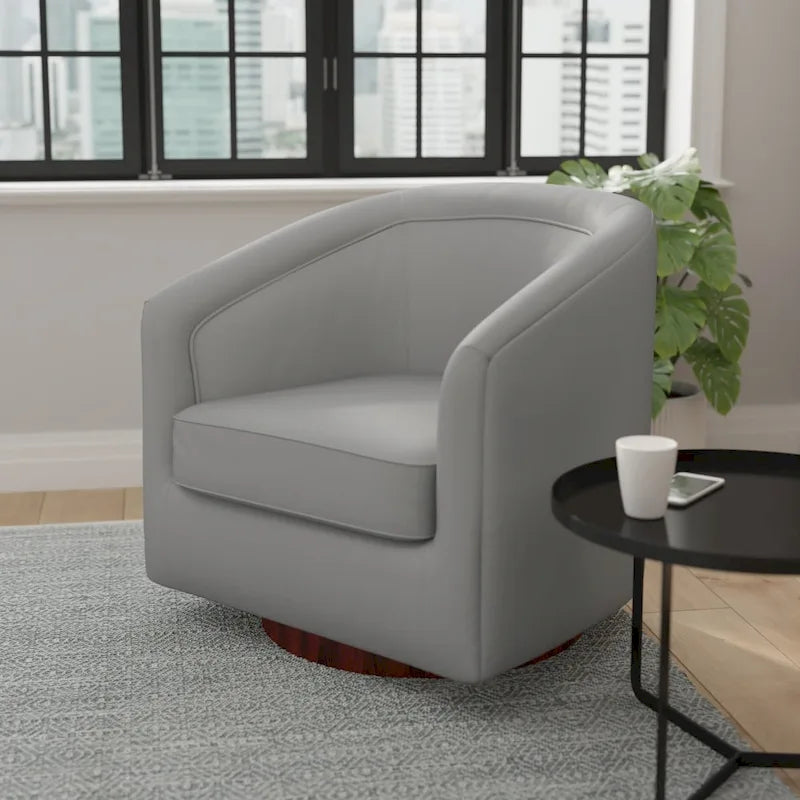 Swivel Barrel Accent Chair with Vinyl Wrapped Base