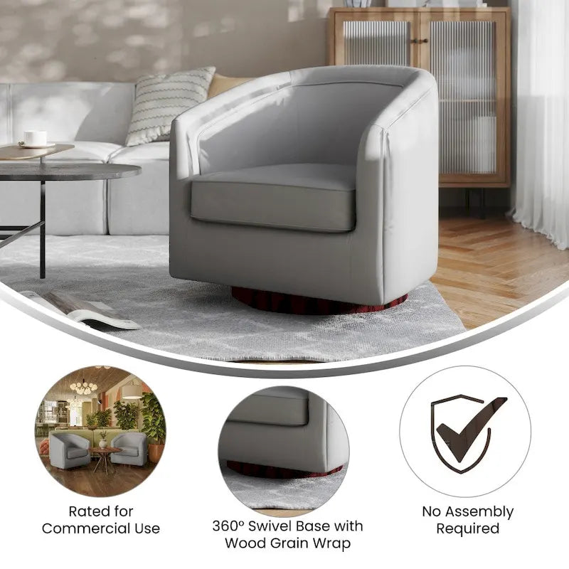 Swivel Barrel Accent Chair with Vinyl Wrapped Base