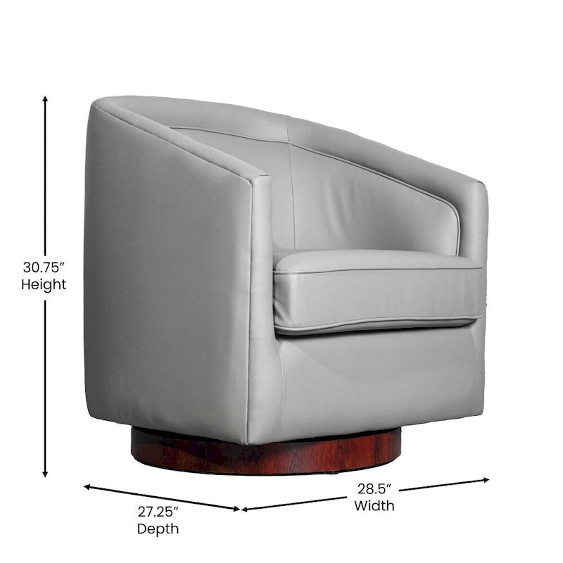 Swivel Barrel Accent Chair with Vinyl Wrapped Base