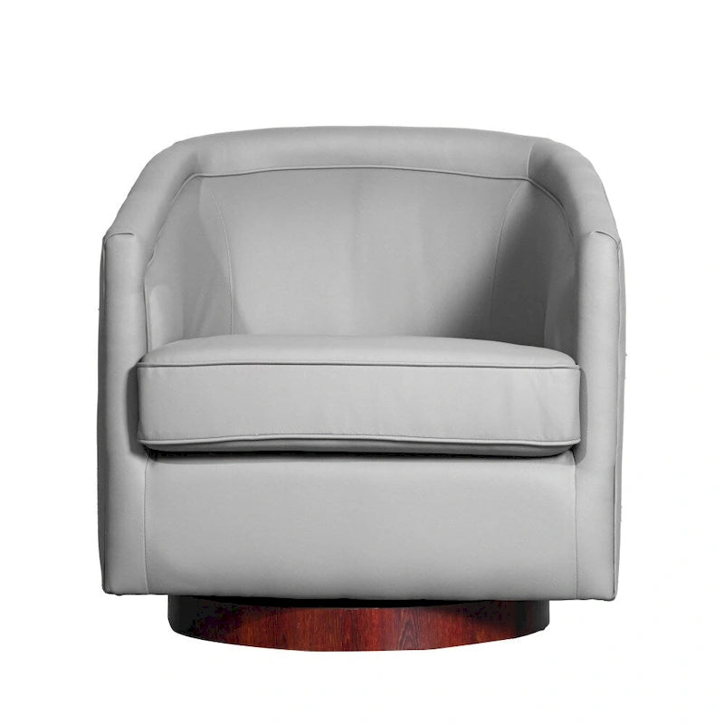 Swivel Barrel Accent Chair with Vinyl Wrapped Base
