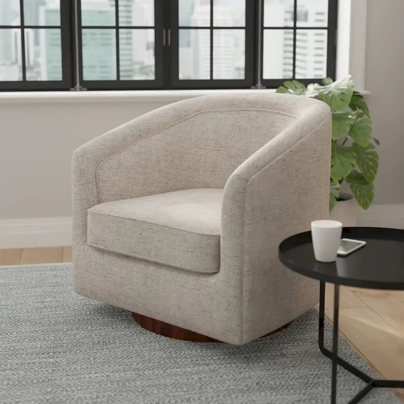 Swivel Barrel Accent Chair with Vinyl Wrapped Base