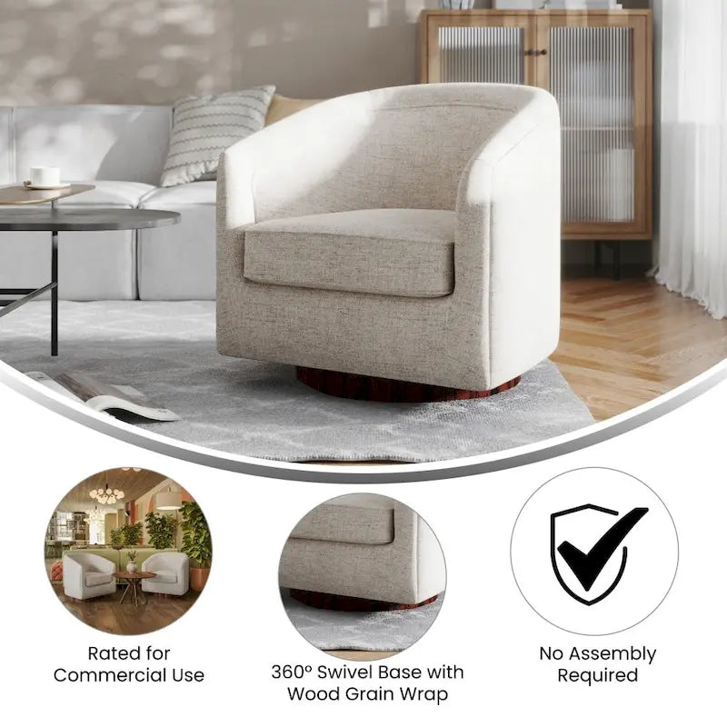 Swivel Barrel Accent Chair with Vinyl Wrapped Base