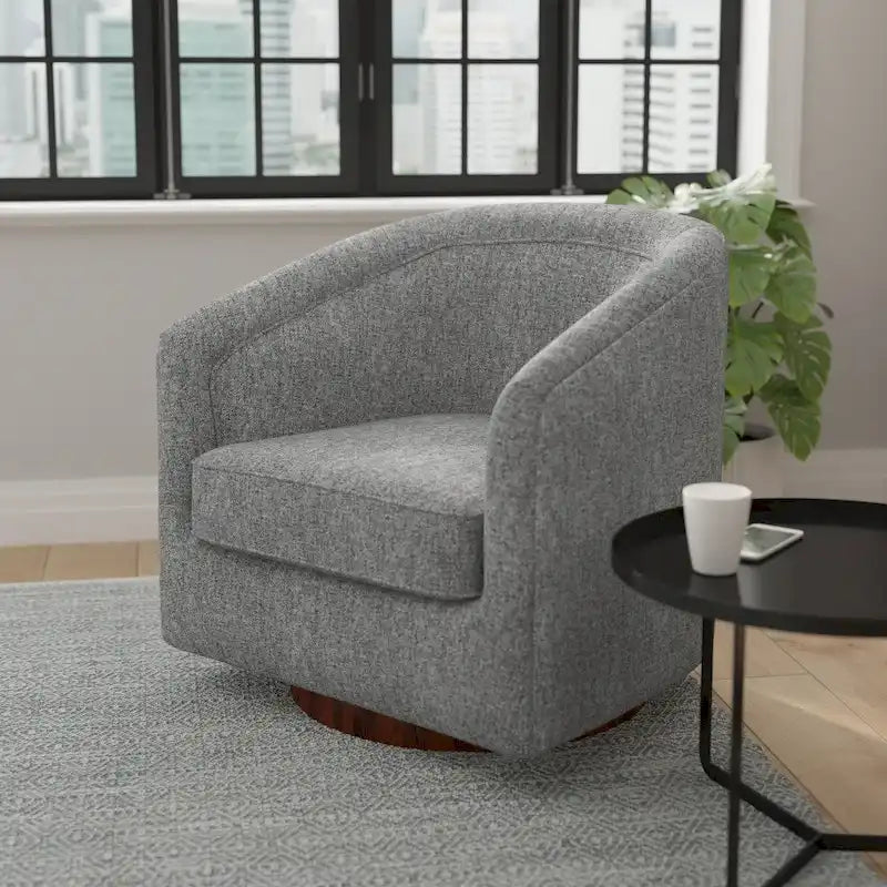 Swivel Barrel Accent Chair with Vinyl Wrapped Base