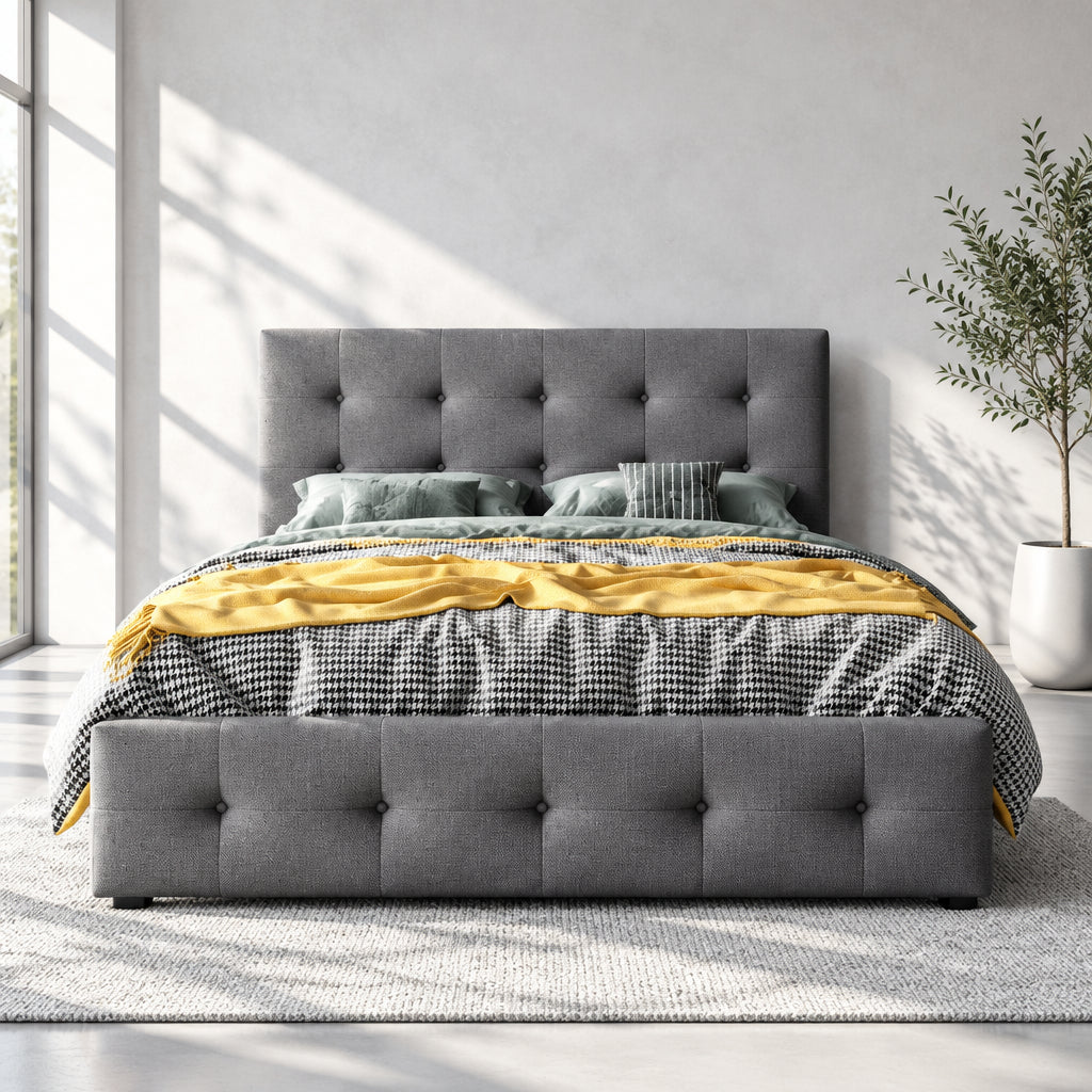 Queen Tufted Upholstered Platform Bed with Four Drawers