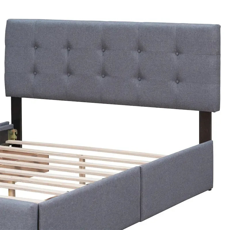 Queen Tufted Upholstered Platform Bed with Four Drawers