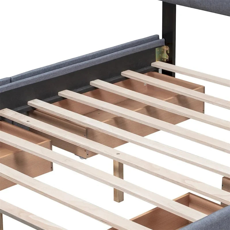 Queen Tufted Upholstered Platform Bed with Four Drawers