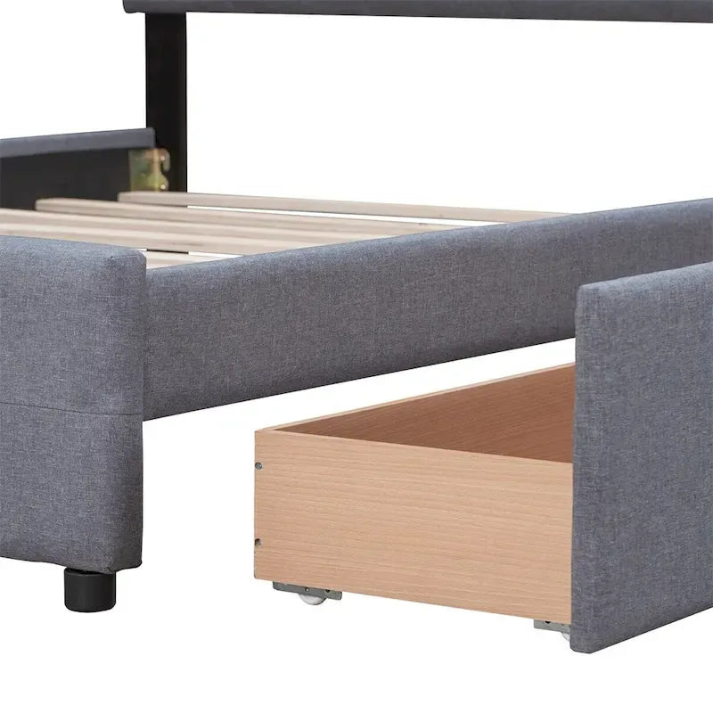 Queen Tufted Upholstered Platform Bed with Four Drawers