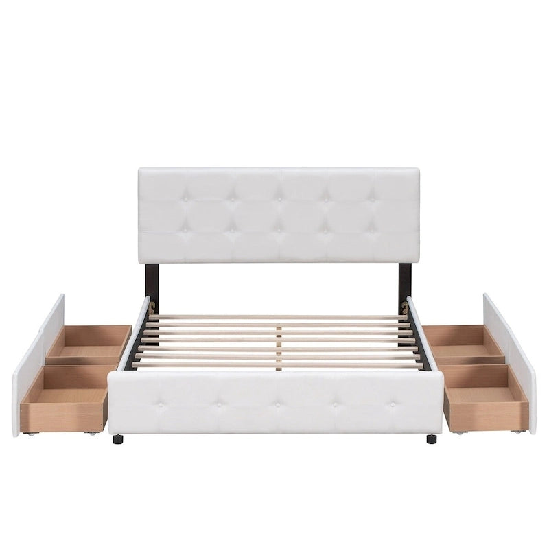 Queen Tufted Upholstered Platform Bed with Four Drawers