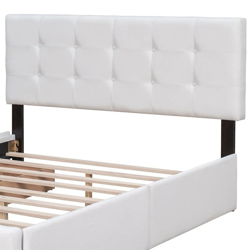 Queen Tufted Upholstered Platform Bed with Four Drawers