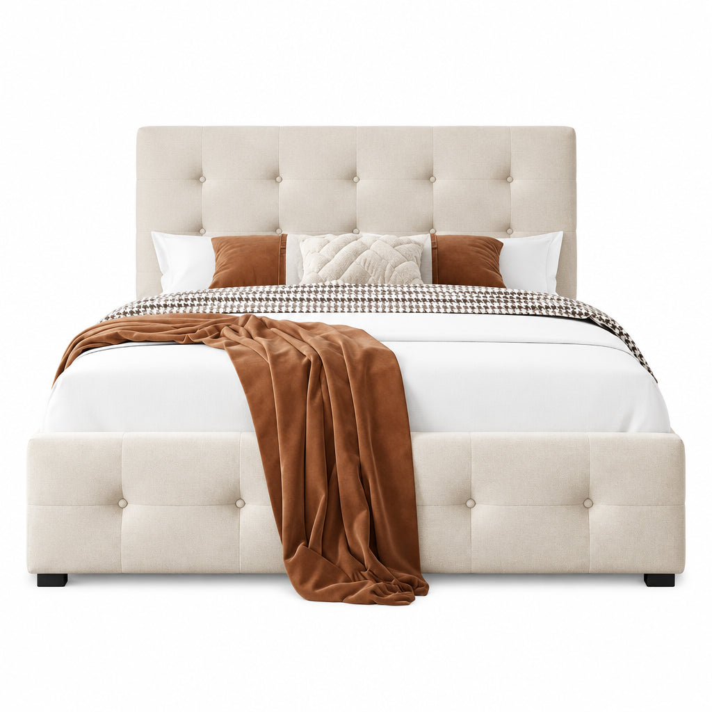 Queen Tufted Upholstered Platform Bed with Four Drawers