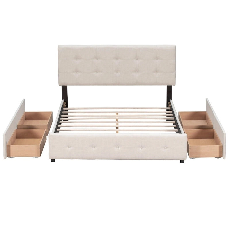 Queen Tufted Upholstered Platform Bed with Four Drawers