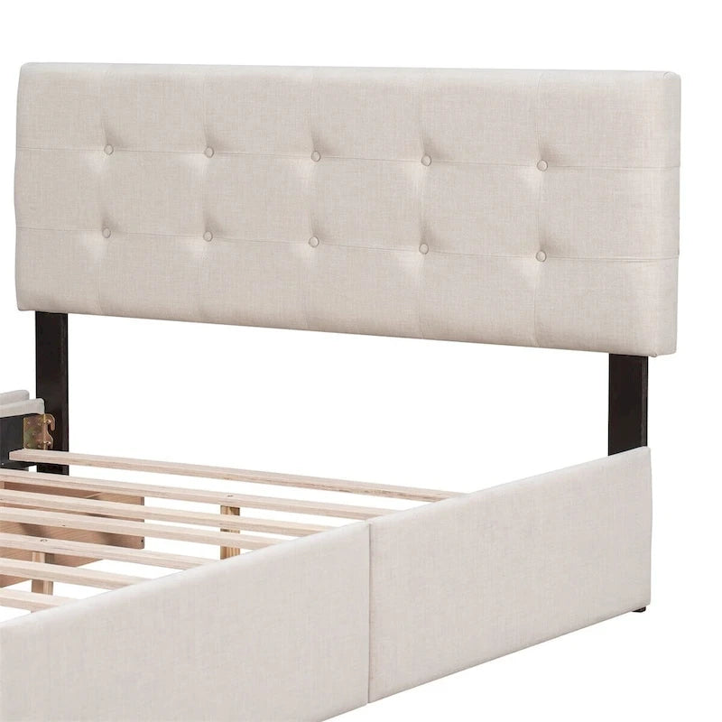 Queen Tufted Upholstered Platform Bed with Four Drawers