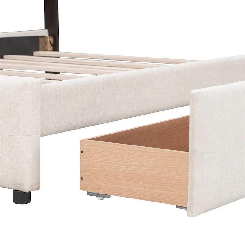 Queen Tufted Upholstered Platform Bed with Four Drawers