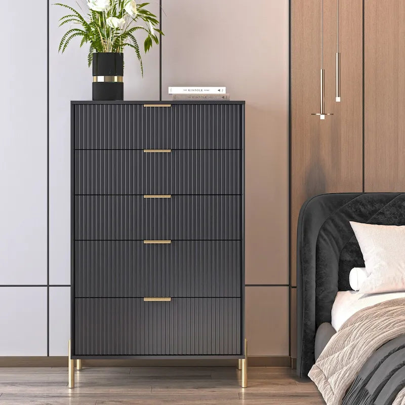 Modern Five-Drawer Dresser with Metal Handles