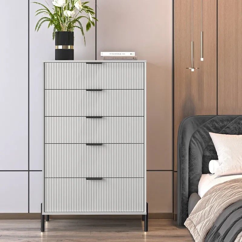 Modern Five-Drawer Dresser with Metal Handles