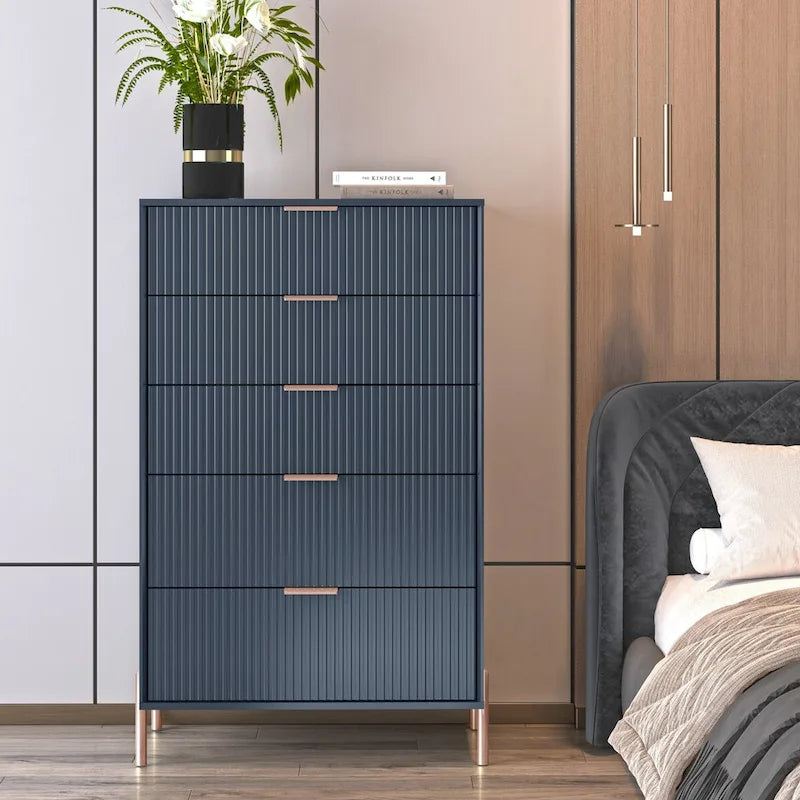 Modern Five-Drawer Dresser with Metal Handles