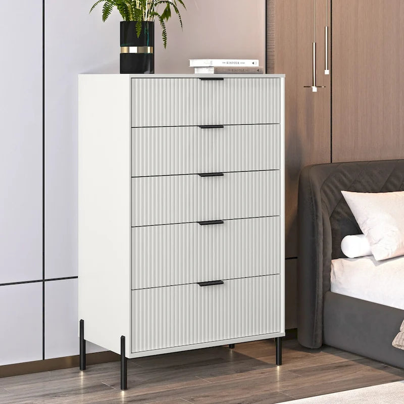 Modern Five-Drawer Dresser with Metal Handles