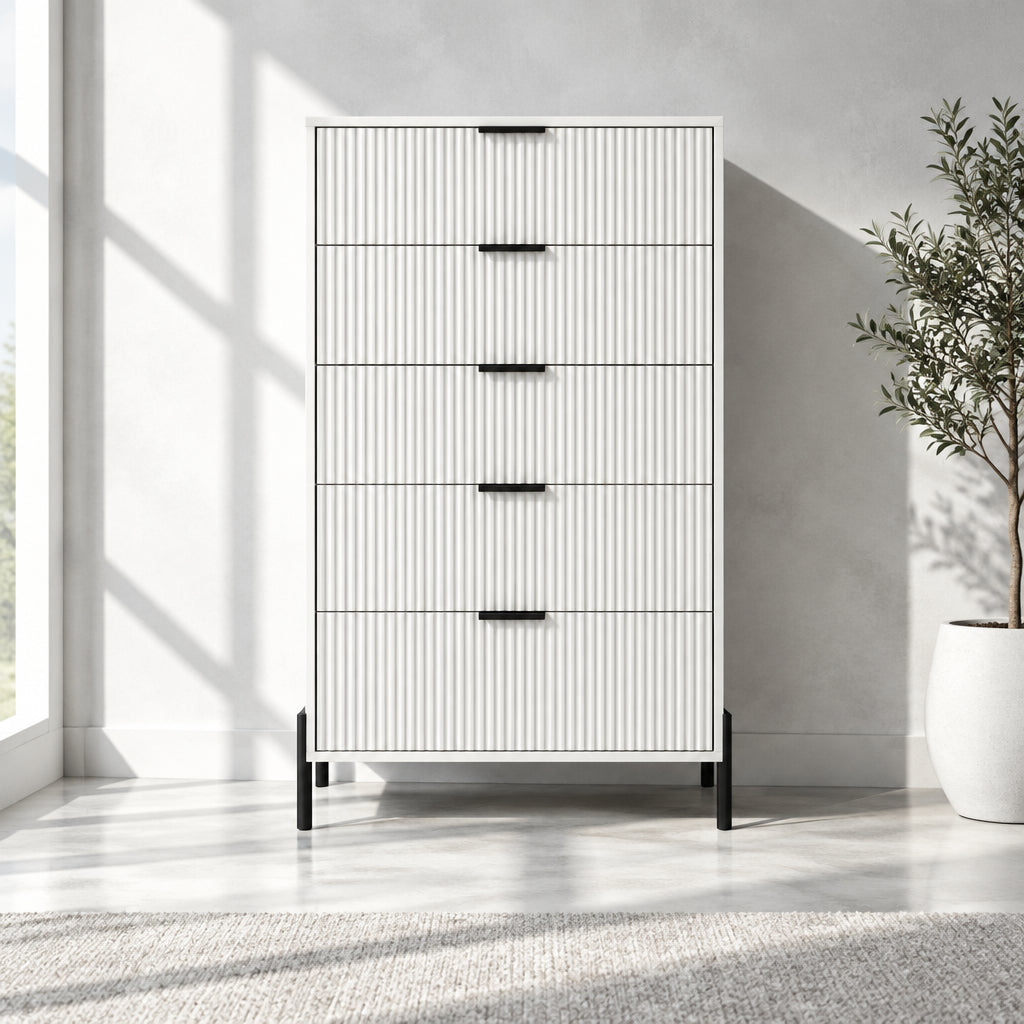 Modern Five-Drawer Dresser with Metal Handles