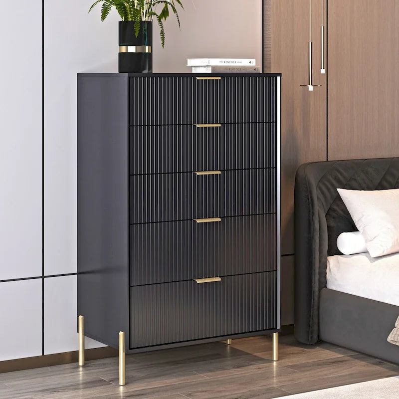 Modern Five-Drawer Dresser with Metal Handles