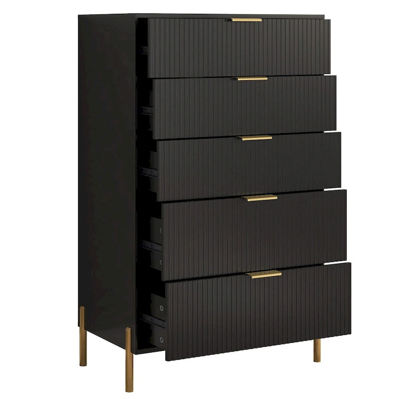 Modern Five-Drawer Dresser with Metal Handles