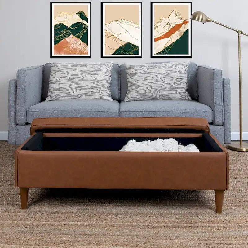 Modern Upholstered Storage Bench with Wood Legs