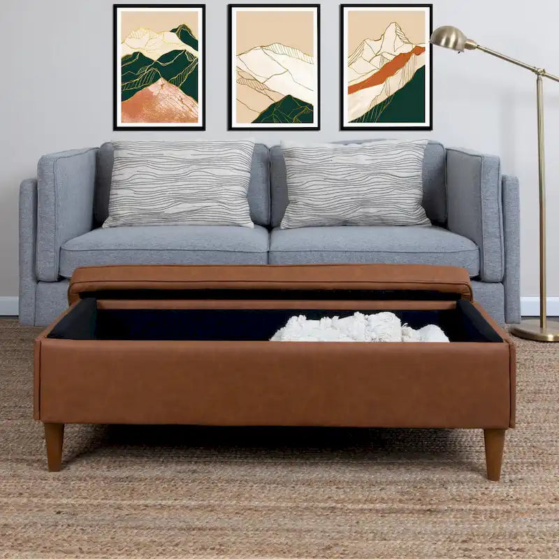 Atley Upholstered Bench with Storage and Solid Wood Legs