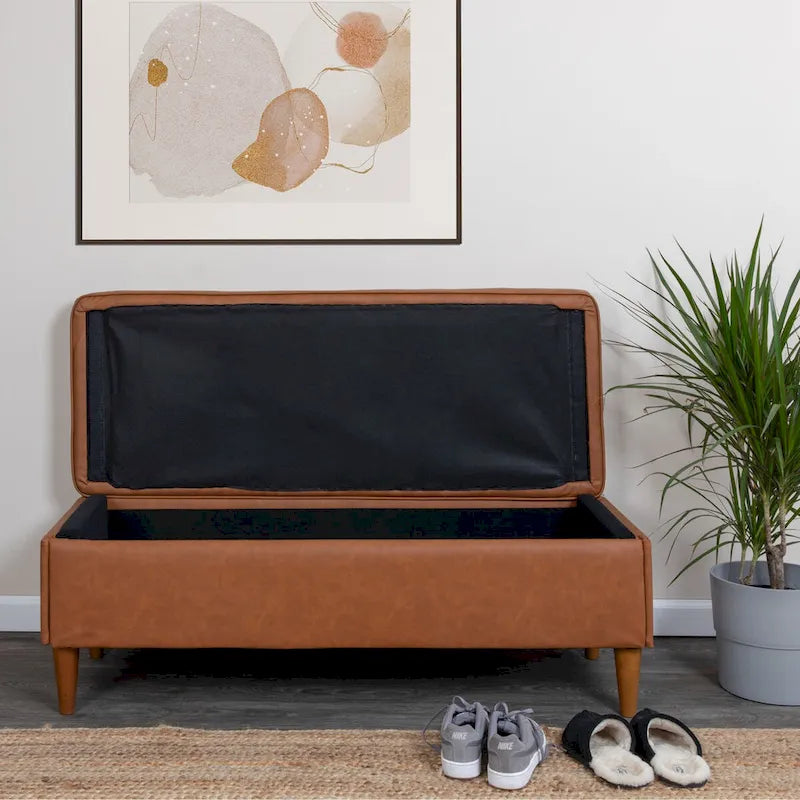 Modern Upholstered Storage Bench with Wood Legs