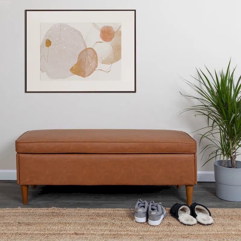 Modern Upholstered Storage Bench with Wood Legs