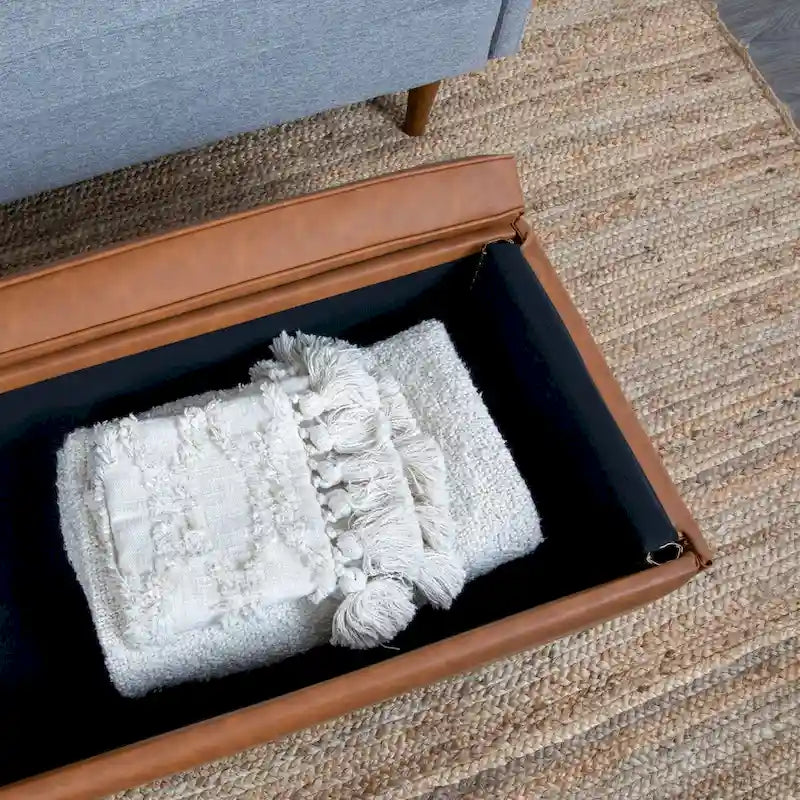 Modern Upholstered Storage Bench with Wood Legs