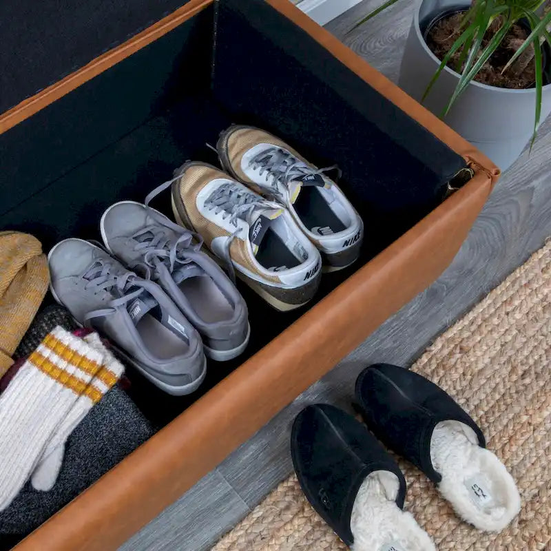 Modern Upholstered Storage Bench with Wood Legs