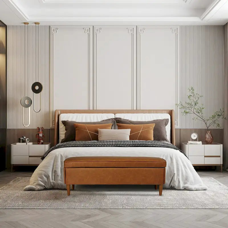 Modern Upholstered Storage Bench with Wood Legs