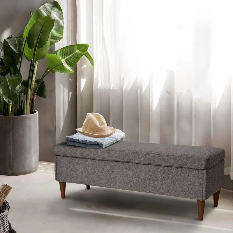 Modern Upholstered Storage Bench with Wood Legs