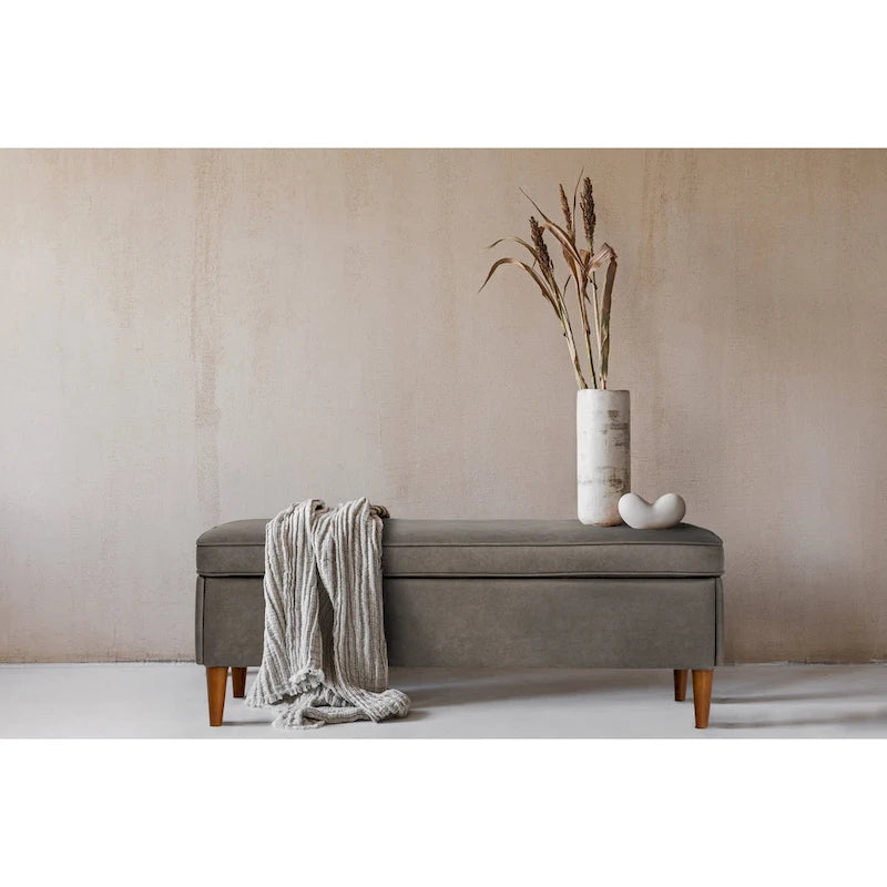 Modern Upholstered Storage Bench with Wood Legs