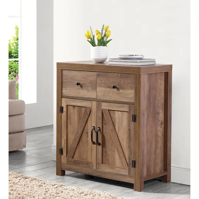 Farmhouse 2-Drawer 2-Door Storage Accent Cabinet