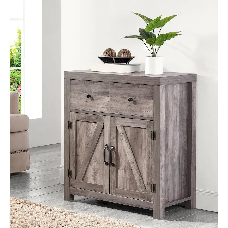 Farmhouse 2-Drawer 2-Door Storage Accent Cabinet