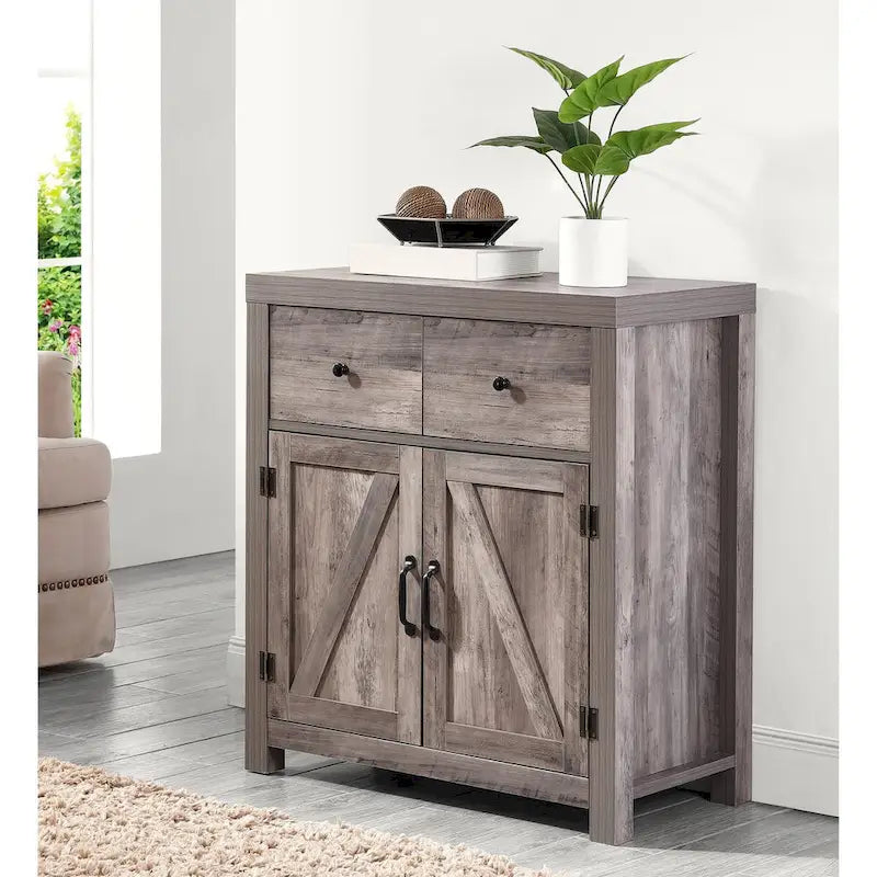 Farmhouse 2-Drawer 2-Door Storage Accent Cabinet