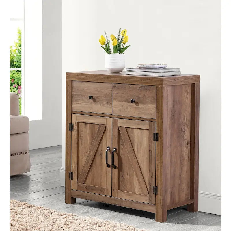 Farmhouse 2-Drawer 2-Door Storage Accent Cabinet